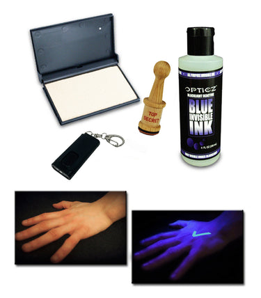 Opticz Blacklight Reactive Invisible UV Ink Hand Stamping Document Marking Starter Kit